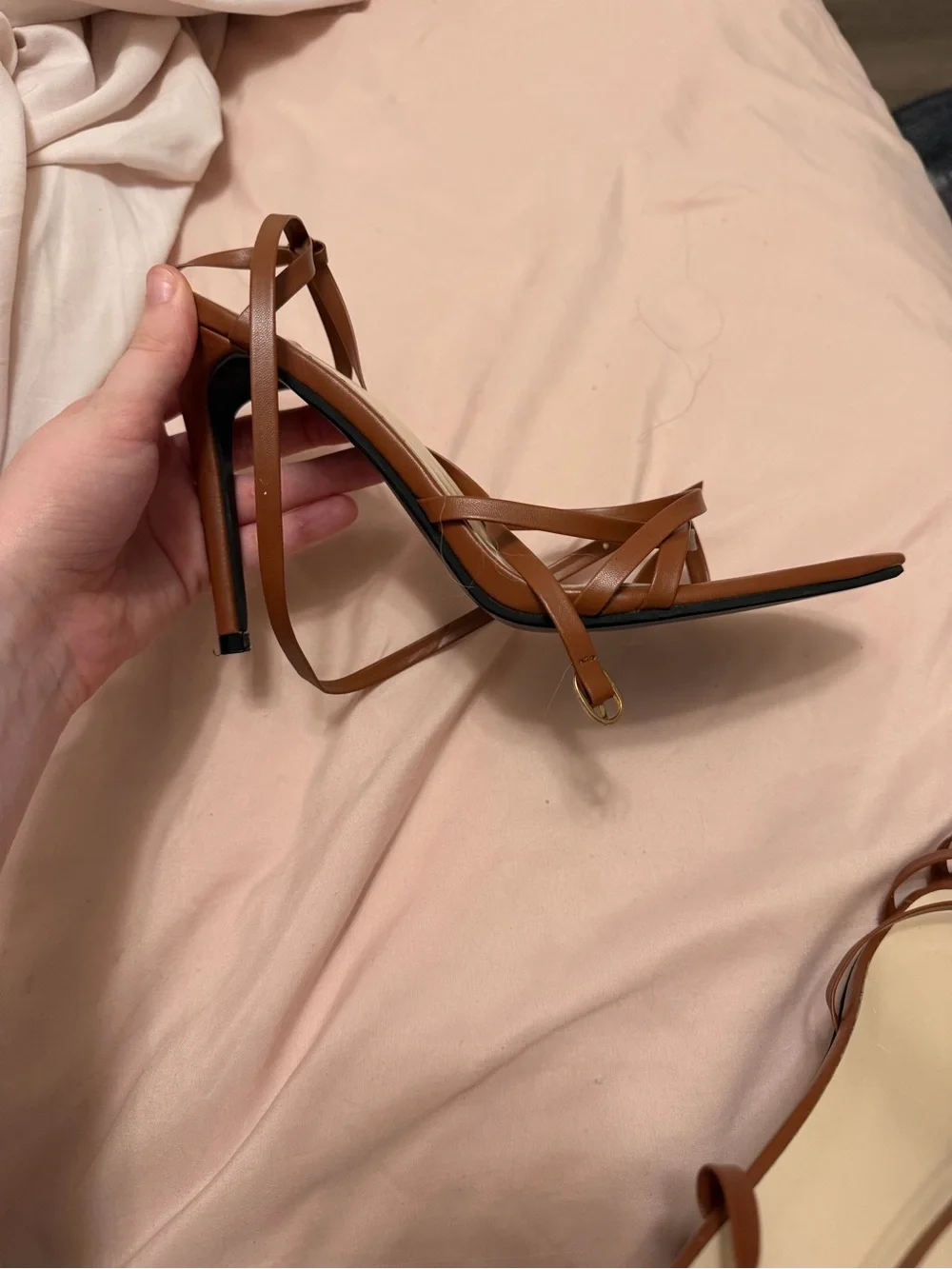 Source Unknown Tan Strappy Stiletto Heels